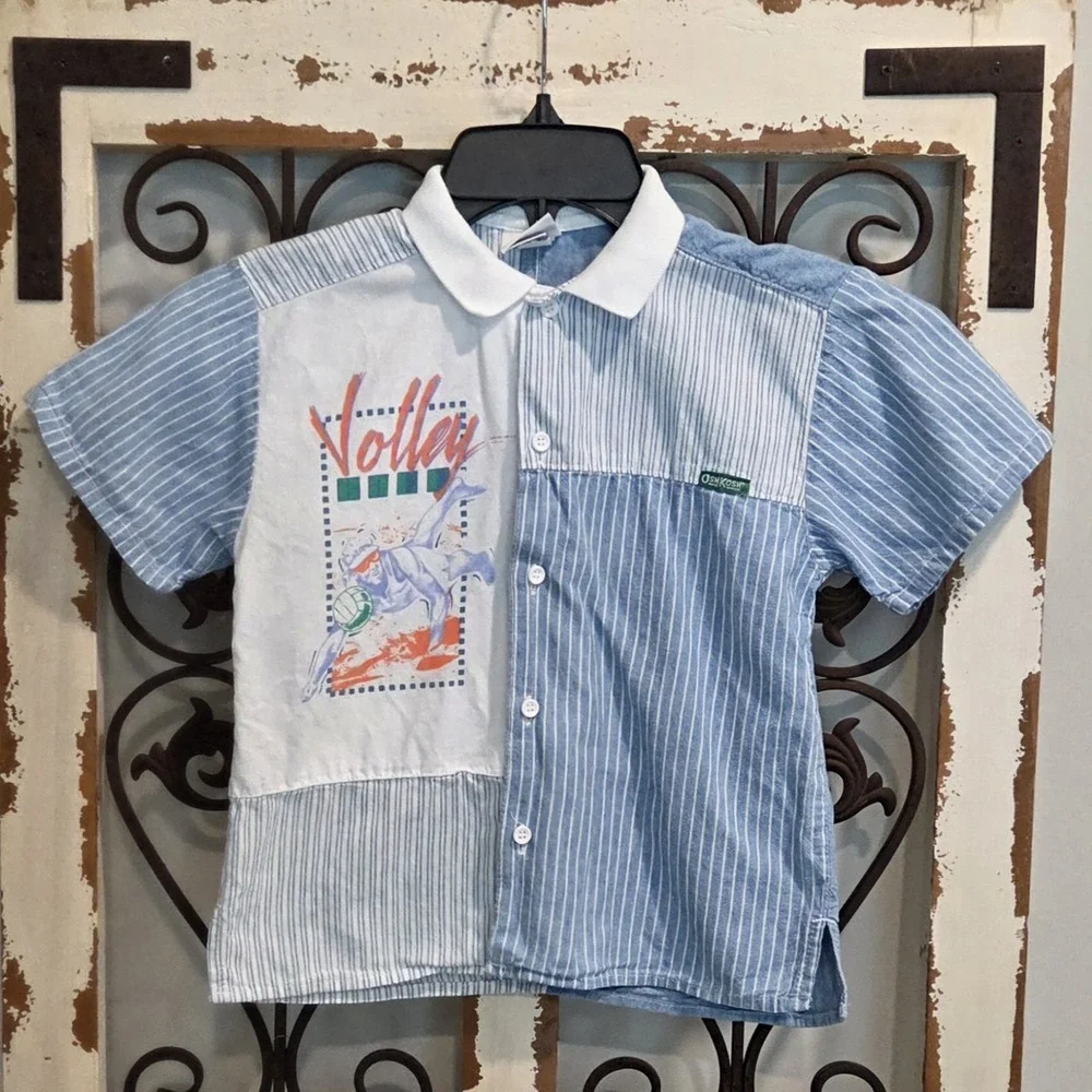 Vintage 80s OshKosh Beach Volleyball Matching Set USA Made Striped Shirt Shorts